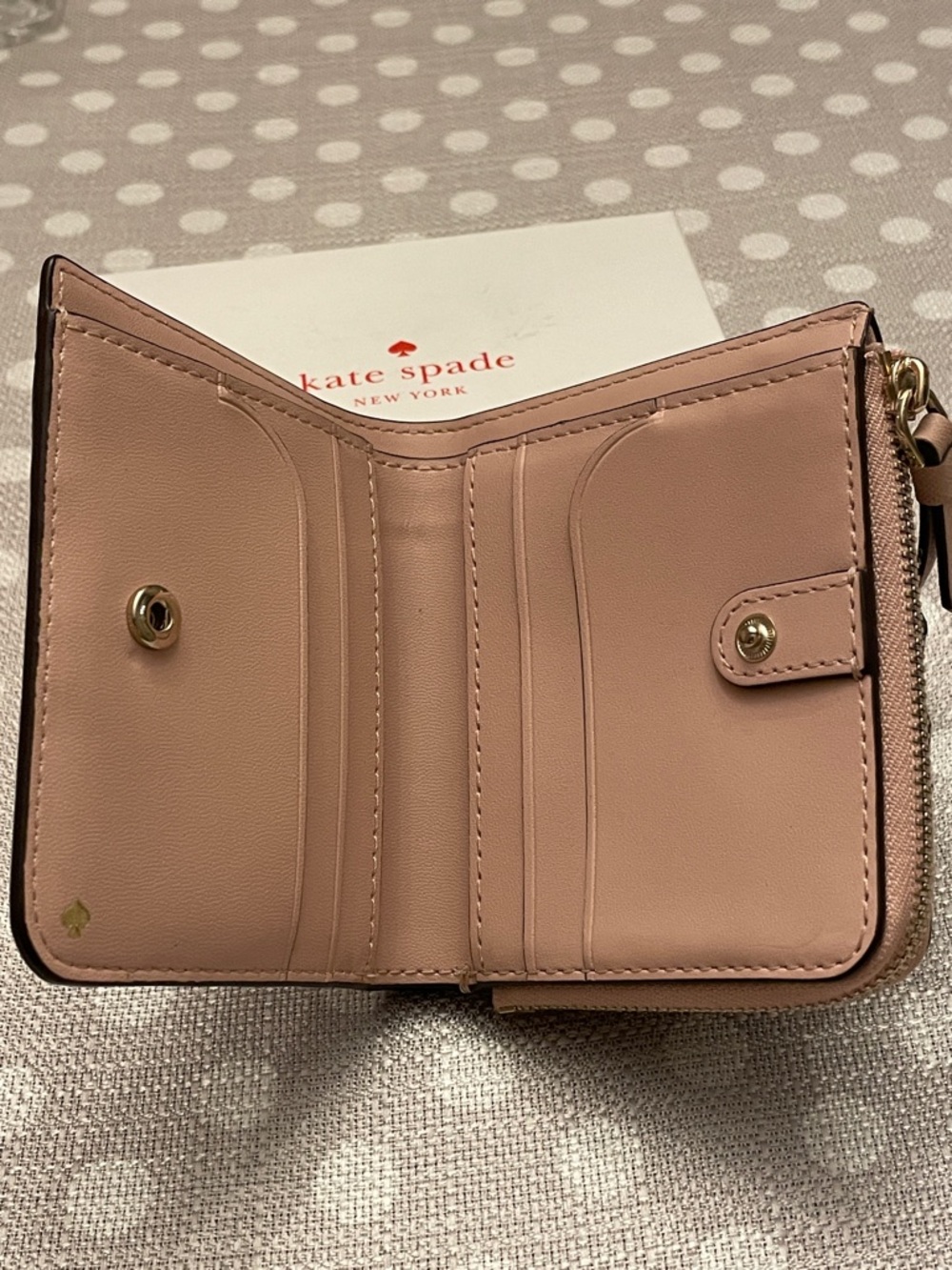 kate spade Pink Floral Compact Zip Wallet with Gold Logo - Picture 3 of 10
